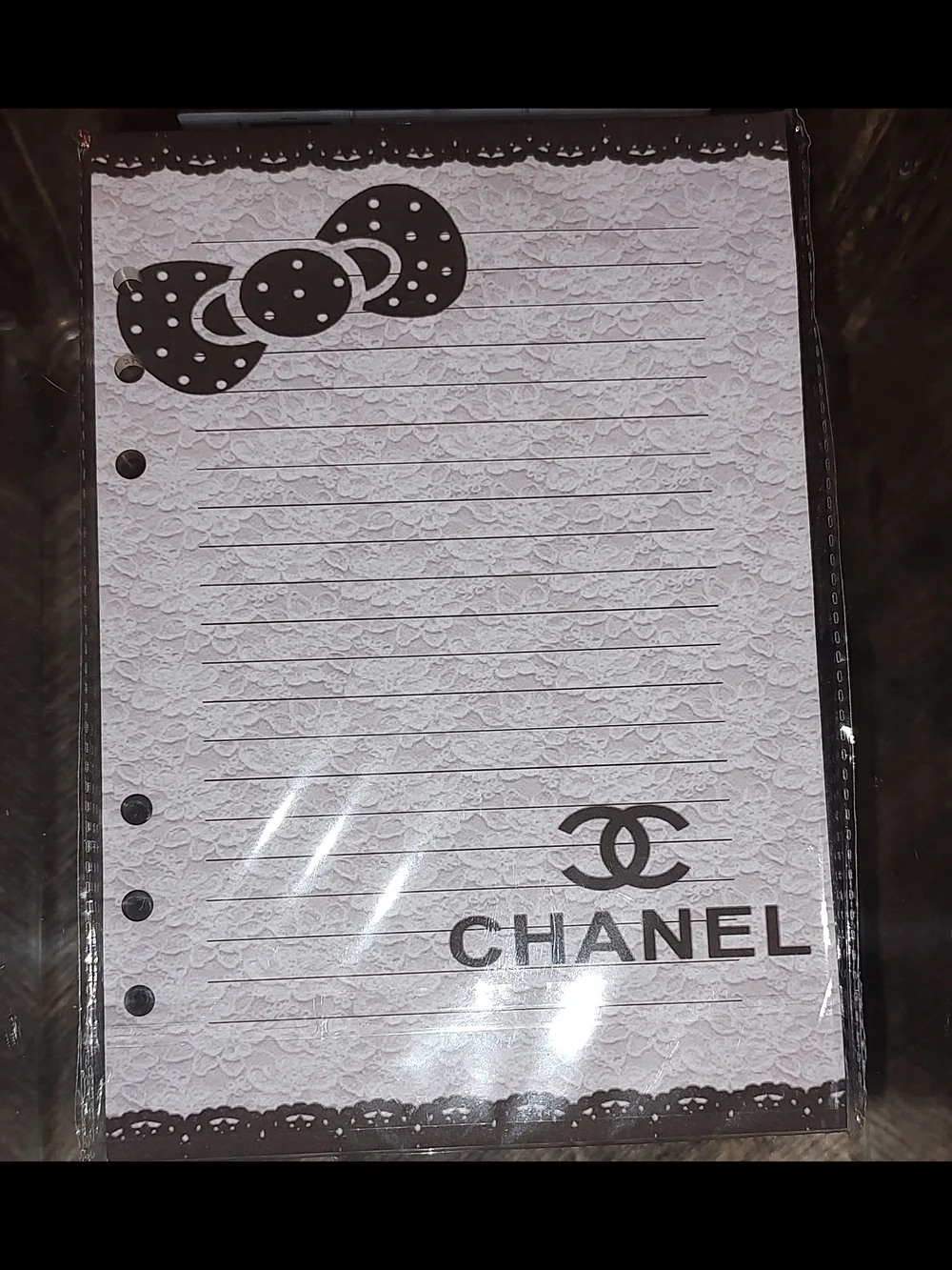 Chanel Logo Lined A5 Size Binder/ Journal White & Black Paper